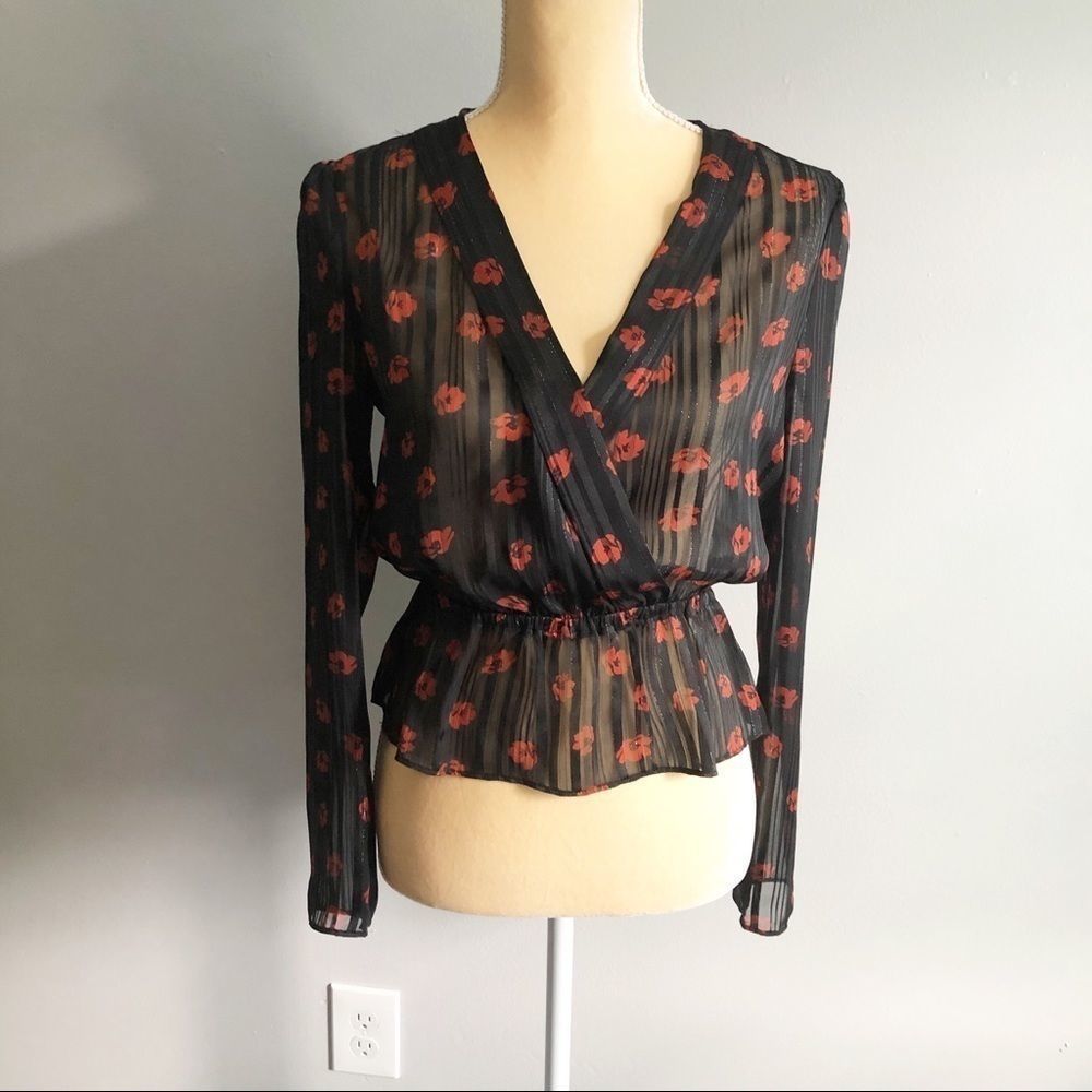 WAYF NWT sheer wrap style peplum floral top sizeXS